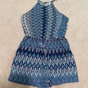 Mock Neck Blue Print Romper